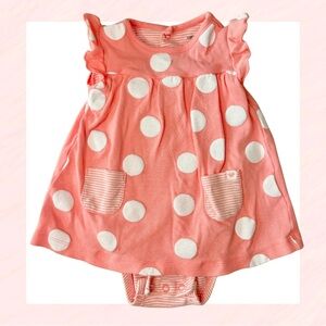 Carter’s Baby Girl Coral Polka Dot Dress Bodysuit – Size 6M